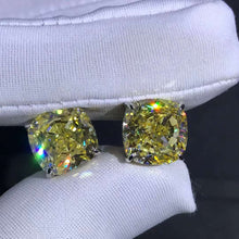 Load image into Gallery viewer, 4 Carat Yellow Cushion Cut Solitaire VVS Simulated Moissanite Stud Earrings