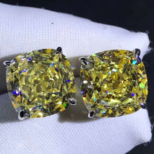 Load image into Gallery viewer, 4 Carat Yellow Cushion Cut Solitaire VVS Simulated Moissanite Stud Earrings