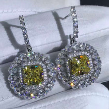 Load image into Gallery viewer, 2 Carat Yellow Radiant Double Halo Simulated Moissanite Latch Back Dangling Earrings