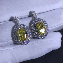 Load image into Gallery viewer, 3 Carat Yellow Oval Cut Double Halo VVS Simulated Moissanite Drop Earrings