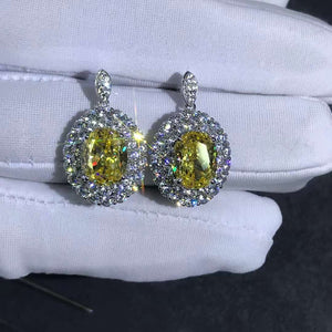 3 Carat Yellow Oval Cut Double Halo VVS Simulated Moissanite Drop Earrings