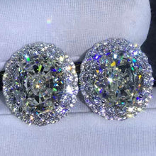 Load image into Gallery viewer, 15 CTW K-M Color Oval Halo Simulated Moissanite Omega Clip Back Stud Earrings