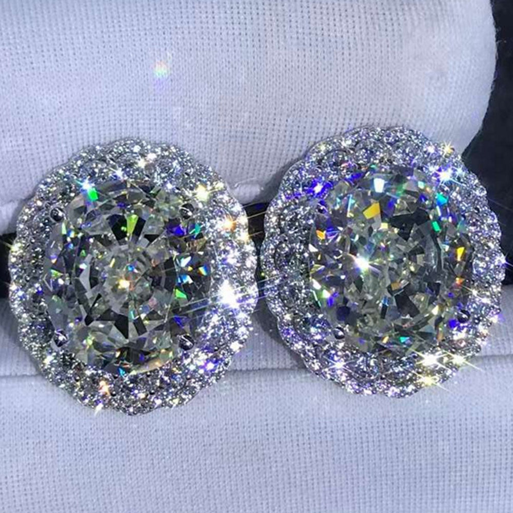 15 CTW K-M Color Oval Halo Simulated Moissanite Omega Clip Back Stud Earrings