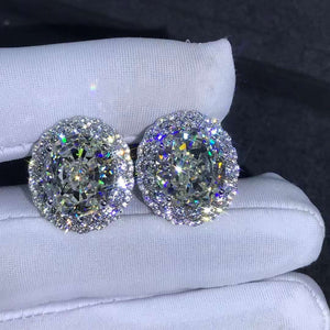 15 CTW K-M Color Oval Halo Simulated Moissanite Omega Clip Back Stud Earrings