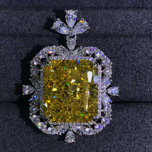 15 Carat Yellow Radiant Cut Double Halo VVS Simulated Moissanite Necklace