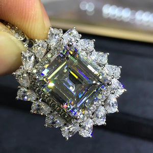 8 Carat D Colorless Emerald Cut Double Halo VVS Simulated Moissanite Necklace