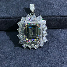 Load image into Gallery viewer, 8 Carat D Colorless Emerald Cut Double Halo VVS Simulated Moissanite Necklace