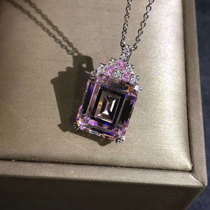8 Carat Light Champaign Pink Emerald Cut VVS Simulated Moissanite Necklace