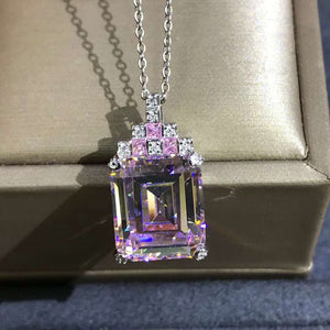 8 Carat Light Champaign Pink Emerald Cut VVS Simulated Moissanite Necklace