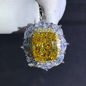 8 Carat Yellow Cushion Cut Double Halo VVS Simulated Moissanite Necklace