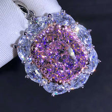Load image into Gallery viewer, 8 Carat Light Champaign Pink Cushion Cut Double Halo VVS Simulated Moissanite Necklace