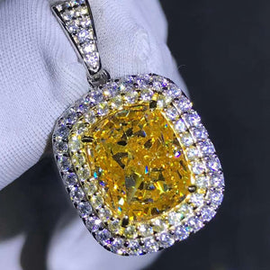 6 Carat Yellow Cushion Cut Double Halo VVS Simulated Moissanite Necklace
