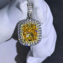 Load image into Gallery viewer, 6 Carat Yellow Cushion Cut Double Halo VVS Simulated Moissanite Necklace