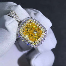 Load image into Gallery viewer, 6 Carat Yellow Cushion Cut Double Halo VVS Simulated Moissanite Necklace