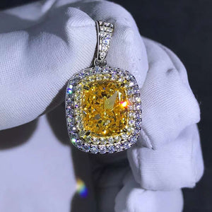 6 Carat Yellow Cushion Cut Double Halo VVS Simulated Moissanite Necklace