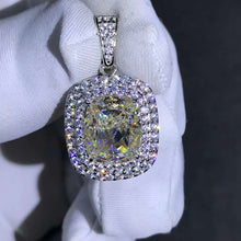 Load image into Gallery viewer, 6 Carat K-M Colorless Cushion Cut Double Halo VVS Simulated Moissanite Necklace