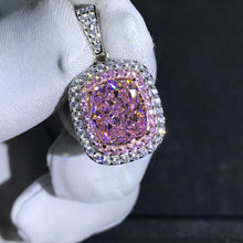 Load image into Gallery viewer, 6 Carat Light Champaign Pink Cushion Cut Double Halo VVS Simulated Moissanite Necklace