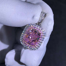 Load image into Gallery viewer, 6 Carat Light Champaign Pink Cushion Cut Double Halo VVS Simulated Moissanite Necklace