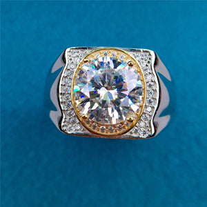 4 Carat D Colorless Double Halo Round Cut Moissanite Two-tone Men's Ring