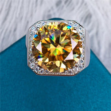 Load image into Gallery viewer, 10 Carat Yellow Round Cut Halo VVS Moissanite Wide Men&#39;s Ring