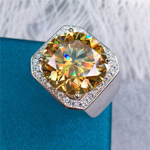 Load image into Gallery viewer, 10 Carat Yellow Round Cut Halo VVS Moissanite Wide Men&#39;s Ring