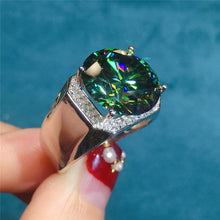 Load image into Gallery viewer, 10 Carat Green Color Round Cut Hidden Halo VVS Moissanite Big Men&#39;s Ring