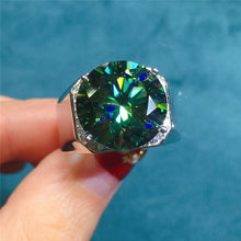 Load image into Gallery viewer, 10 Carat Green Color Round Cut Hidden Halo VVS Moissanite Big Men&#39;s Ring