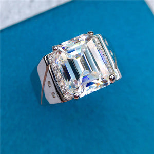 5 Carat D Colorless Emerald Cut Hidden Halo VVS Moissanite Men's Ring