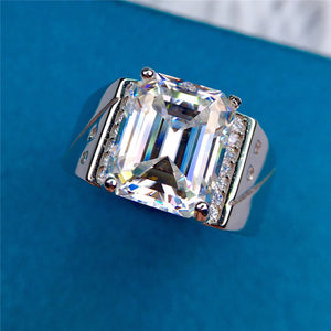 5 Carat D Colorless Emerald Cut Hidden Halo VVS Moissanite Men's Ring