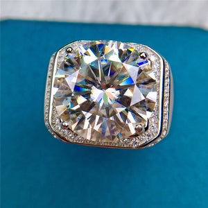 13 Carat D Colorless Double Halo Round Cut Moissanite Wide Men's Ring