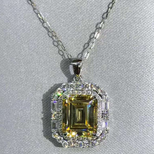 4 Carat Yellow Or Light Champaign Pink Cushion Cut Simulated Moissanite Necklace