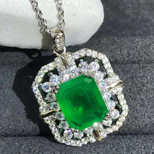 5 Carat Green Emerald Cut Simulated Emerald Chain Pendant Necklace
