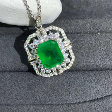 Load image into Gallery viewer, 5 Carat Green Emerald Cut Simulated Emerald Chain Pendant Necklace