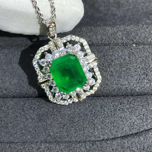 5 Carat Green Emerald Cut Simulated Emerald Chain Pendant Necklace