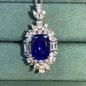 10 Carat Colorless Cushion Cut VVS Simulated blue Sapphire Necklace