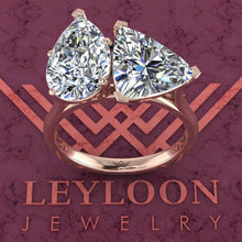 Load image into Gallery viewer, 4 Carat Pear Cut &amp; 4 Carat Trilliant Cut Two-Stone Basket D Color Moissanite Ring