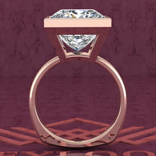 Load image into Gallery viewer, 8.5 Carat Princess Cut Bezel Euro Shank Solitaire D Color Moissanite Ring