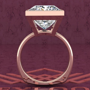 8.5 Carat Princess Cut Bezel Euro Shank Solitaire D Color Moissanite Ring