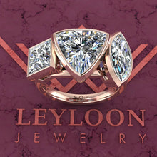 Load image into Gallery viewer, 7 CTW Trillion Cut Three-Stone Random Shape Bezel D Color Moissanite Ring