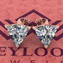 Load image into Gallery viewer, 4 CT x2 Trilliant Cut Heart Prong Stud D Color Basket Moissanite Earrings