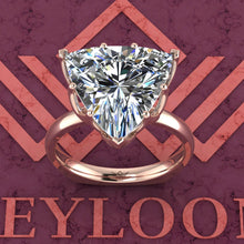 Load image into Gallery viewer, 6.25 Carat Trilliant Cut Tulip Set 9 Prong Solitaire Euro Shank D Color Moissanite Ring