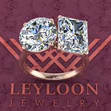 Load image into Gallery viewer, 4 Carat Round Cut &amp; 4 Carat Medium Radiant Cut 2 Stone Basket D Color Moissanite Ring