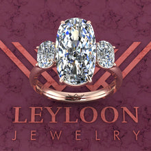 Load image into Gallery viewer, 8.4 CTW Elongated Cushion Cut Three-Stone D Color Basket Moissanite Ring