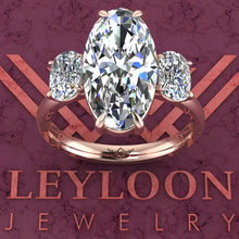 Load image into Gallery viewer, 8.4 CTW Elongated Oval Cut Three-Stone D Color Basket Moissanite Ring