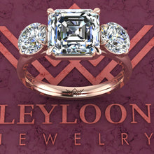 Load image into Gallery viewer, 3.7 CTW Asscher Cut Three-Stone D Color Basket Moissanite Ring