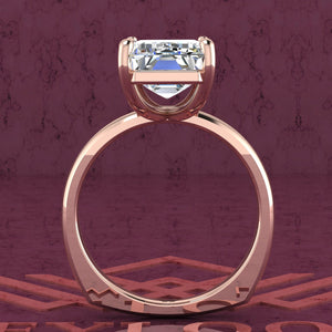 6 Carat Elongated Emerald Cut 4 Prong Solitaire Euro Shank D Color Basket Moissanite Ring