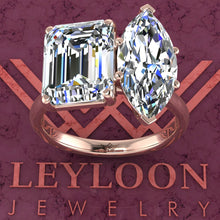 Load image into Gallery viewer, 3 Carat Marquise Cut &amp; 4 Carat Medium Emerald Cut Two-Stone Basket D Color Moissanite Ring