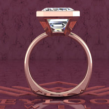 Load image into Gallery viewer, 11 Carat Elongated Emerald Cut Bezel Euro Shank Solitaire D Color Moissanite Ring