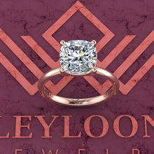 Load image into Gallery viewer, 3 Carat Square Cushion Cut 4 Prong Solitaire D Color Basket Moissanite Ring