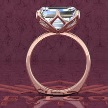 Load image into Gallery viewer, 7 Carat Medium Emerald Cut Tulip Set 8 Prong Solitaire Euro Shank D Color Moissanite Ring